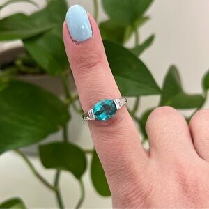Brand New Sterling Silver Blue Stone Ring, Size 7